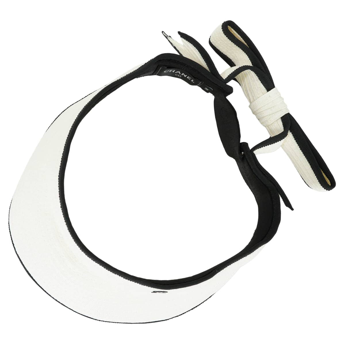 2022SS CHANEL Sun visor Hat COCO Mark Ribbon Two-Tone #M Blanc (White)/Noir (Black) Raffia AA8071[EXCELLENT][Authentic]