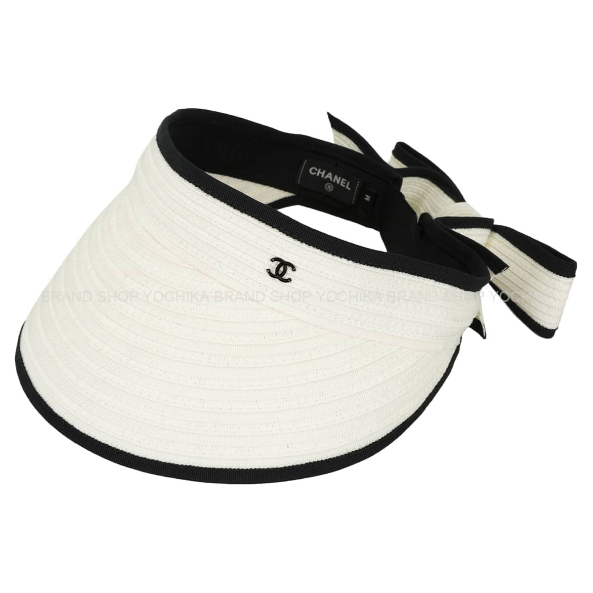 2022SS CHANEL Sun visor Hat COCO Mark Ribbon Two-Tone #M Blanc (White)/Noir (Black) Raffia AA8071[EXCELLENT][Authentic]