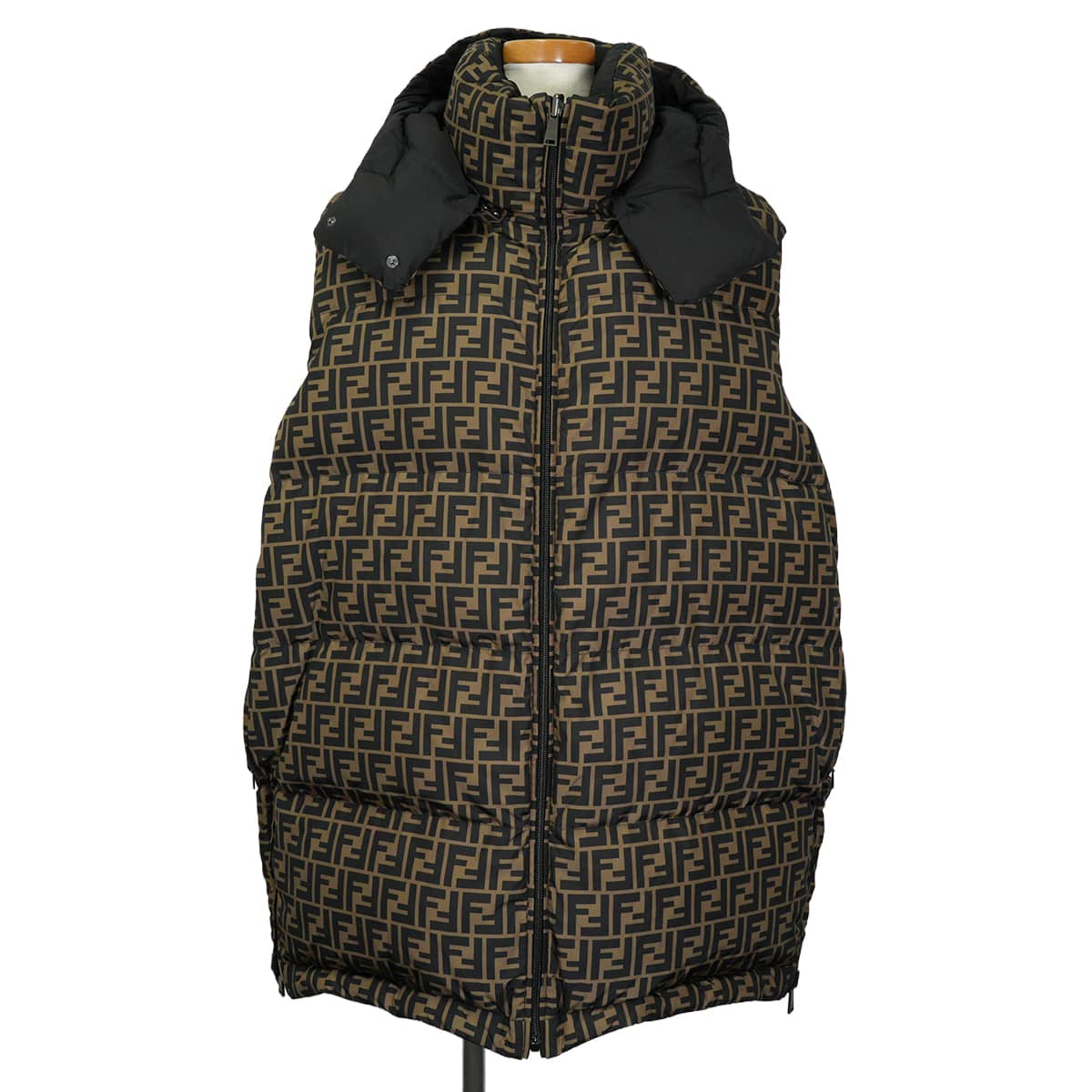 FENDI Down vest Reversible Hood Long LengthZucca pattern/black Nylon #M FAA486 AB3P[EXCELLENT][Authentic]