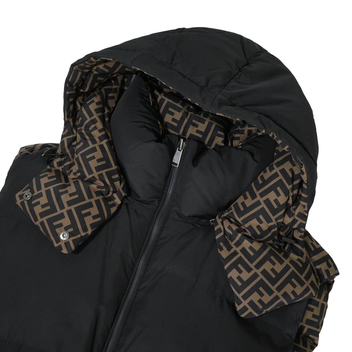 FENDI Down vest Reversible Hood Long LengthZucca pattern/black Nylon #M FAA486 AB3P[EXCELLENT][Authentic]