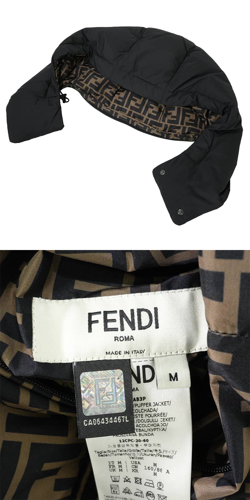 FENDI Down vest Reversible Hood Long LengthZucca pattern/black Nylon #M FAA486 AB3P[EXCELLENT][Authentic]