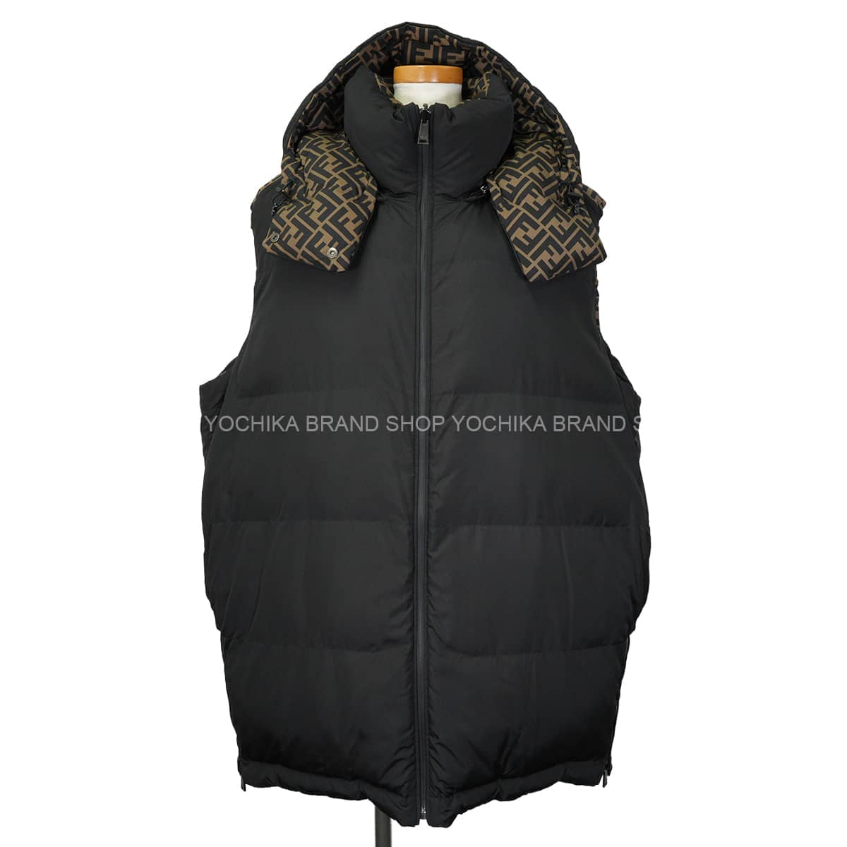 FENDI Down vest Reversible Hood Long LengthZucca pattern/black Nylon #M FAA486 AB3P[EXCELLENT][Authentic]