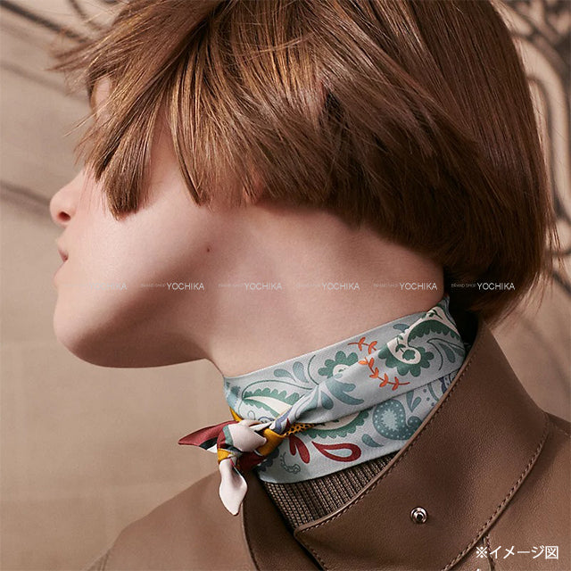 2024AW HERMES scarf Twilly Cheetah bandana Gris Perle/Rouge H/Vert Amande Silk100% H064179S03[EXCELLENT][Authentic]