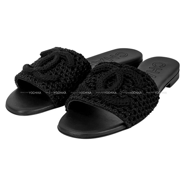 2024SS CHANEL Mules COCO Beach Noir (Black) Crochet #37.5C G45516[EXCELLENT][Authentic]