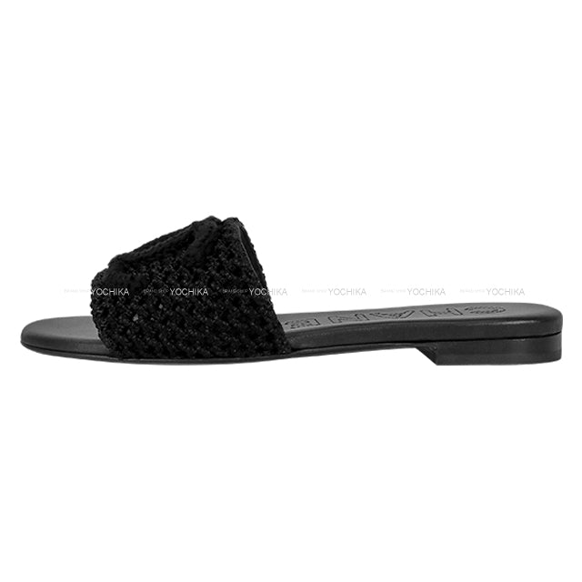 2024SS CHANEL Mules COCO Beach Noir (Black) Crochet #37.5C G45516[EXCELLENT][Authentic]