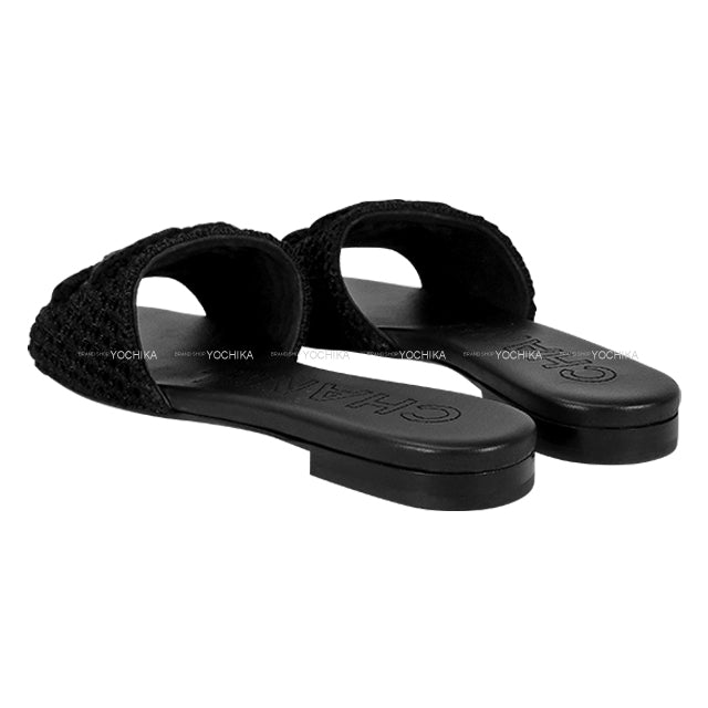 2024SS CHANEL Mules COCO Beach Noir (Black) Crochet #37.5C G45516[EXCELLENT][Authentic]