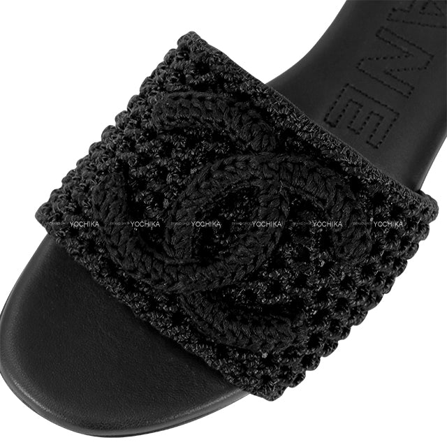 2024SS CHANEL Mules COCO Beach Noir (Black) Crochet #37.5C G45516[EXCELLENT][Authentic]