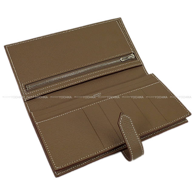 HERMES long wallet Bearn Soufflet Etoupe Veau Epsom Silver HW Stamp B[BRAND NEW][Authentic]