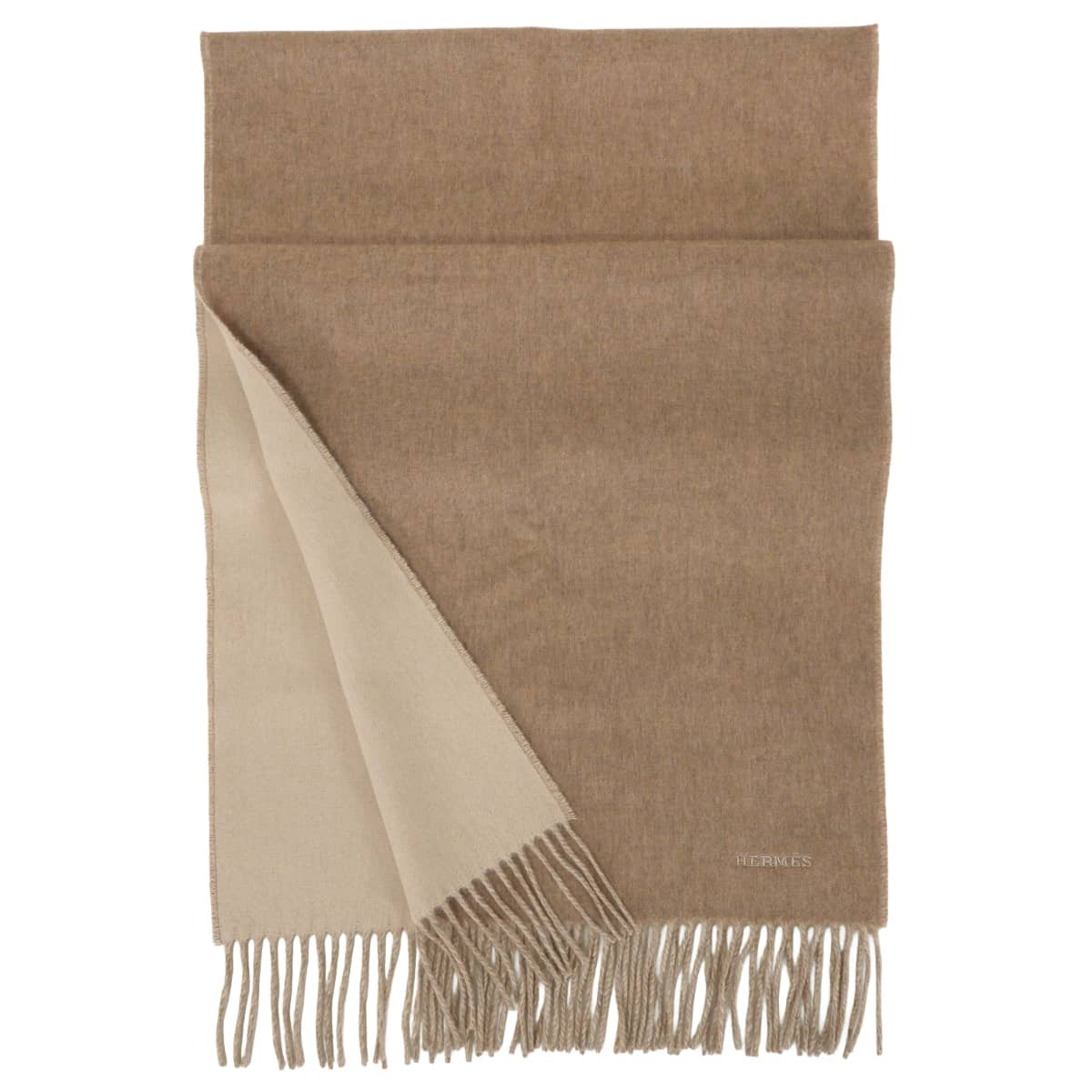HERMES muffler Bicolor Recto-Verso Reversible Marron Grace/Craie Cashmere100% H393850T 13[BRAND NEW][Authentic]