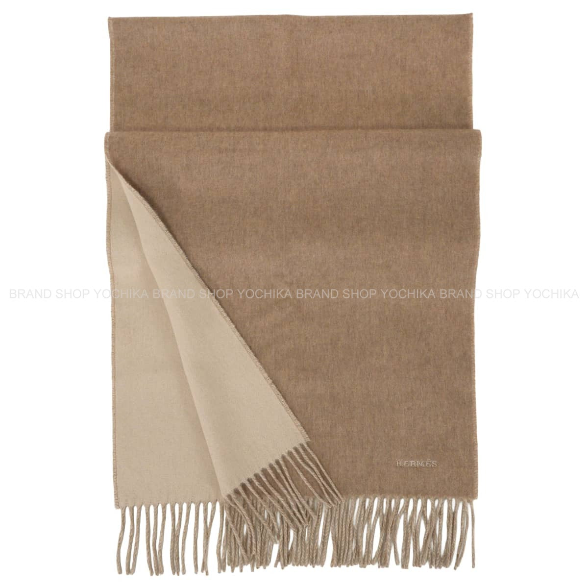 HERMES muffler Bicolor Recto-Verso Reversible Marron Grace/Craie Cashmere100% H393850T 13[BRAND NEW][Authentic]