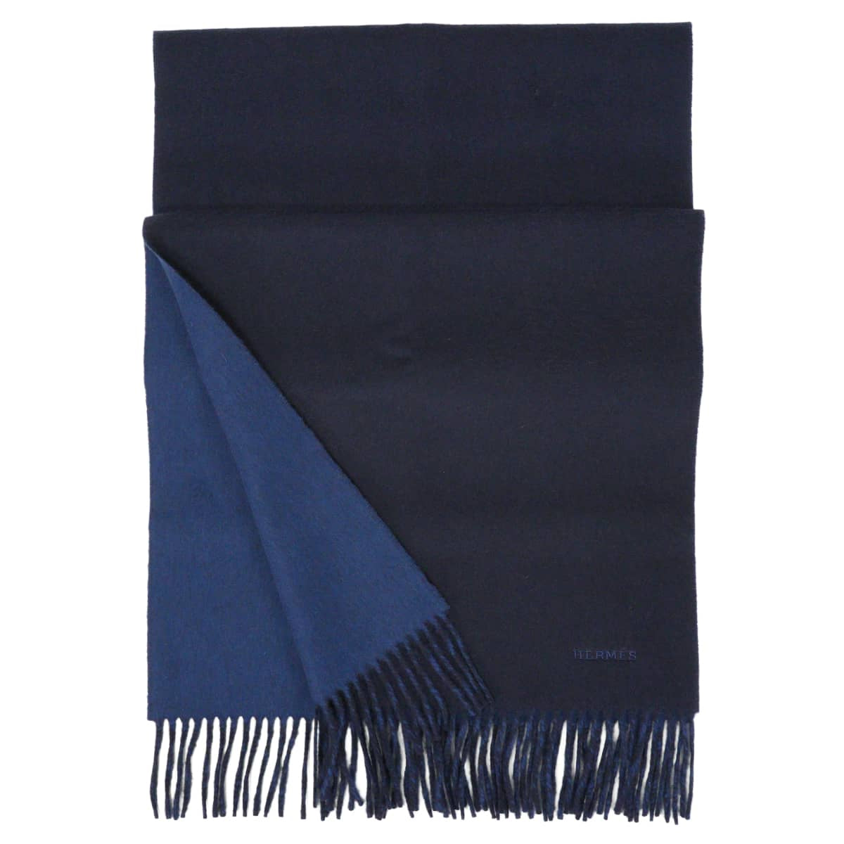 HERMES muffler Bicolor Recto-Verso Reversible MarineOcean Cashmere100% H393850T 01[BRAND NEW][Authentic]