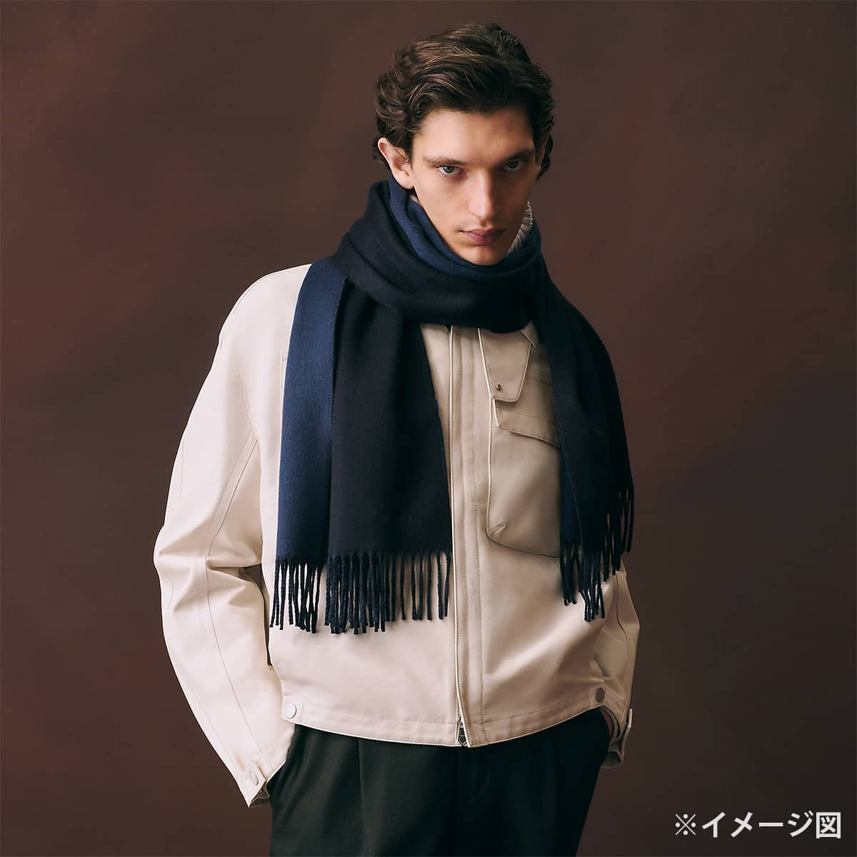 HERMES muffler Bicolor Recto-Verso Reversible MarineOcean Cashmere100% H393850T 01[BRAND NEW][Authentic]