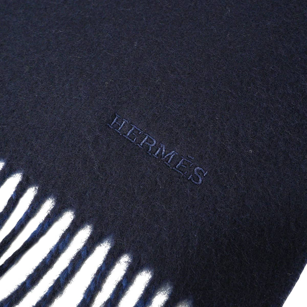 HERMES muffler Bicolor Recto-Verso Reversible MarineOcean Cashmere100% H393850T 01[BRAND NEW][Authentic]