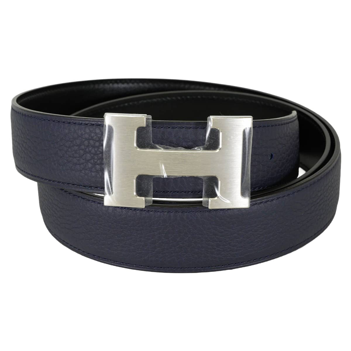 HERMES belt H Belt Constance 32 Reversible Blue Indigo/Noir (Black) Veau Togo/Box Calf #95 Mat Silver HW Stamp W[BRAND NEW][Authentic]