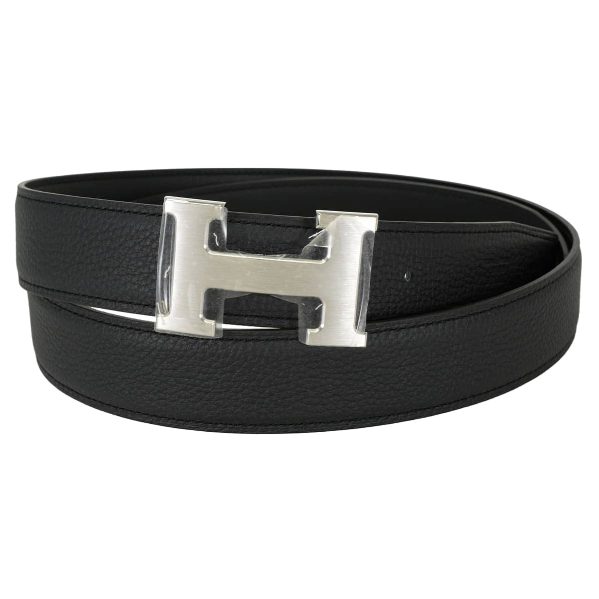 HERMES belt H Belt Constance 32 Reversible Noir (Black) Veau Togo/Veau Swift #95 Mat Silver HW Stamp K[BRAND NEW][Authentic]