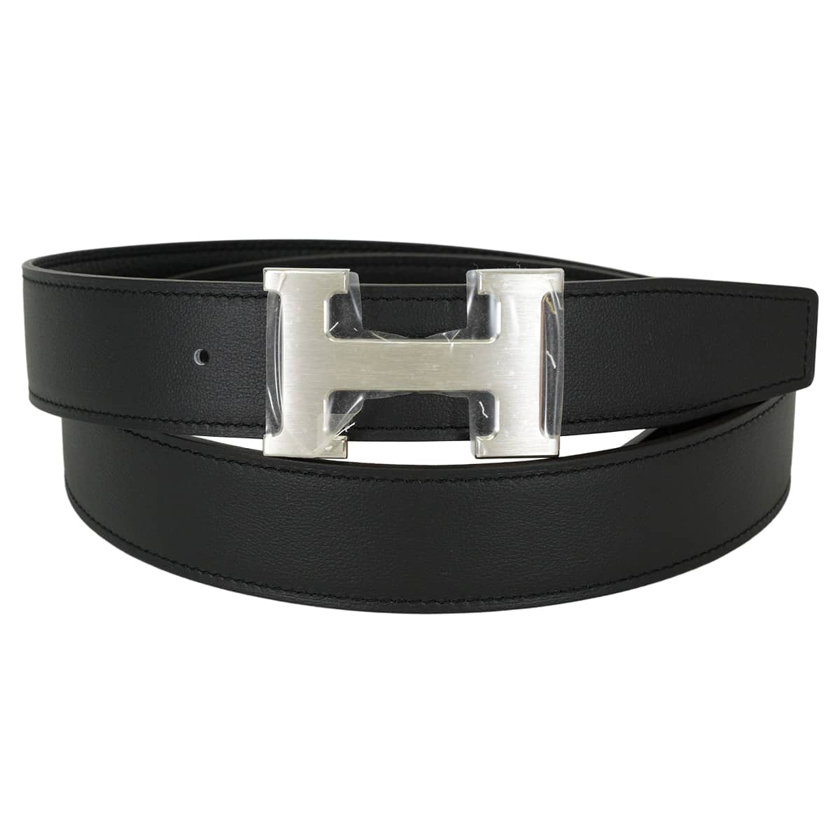 HERMES belt H Belt Constance 32 Reversible Noir (Black) Veau Togo/Veau Swift #95 Mat Silver HW Stamp K[BRAND NEW][Authentic]