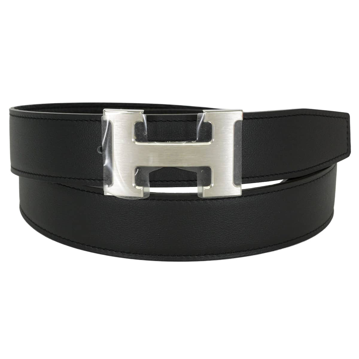 HERMES belt H Belt Constance 32 Reversible Noir (Black) Veau Togo/Veau Swift #90 Mat Silver HW Stamp W[BRAND NEW][Authentic]