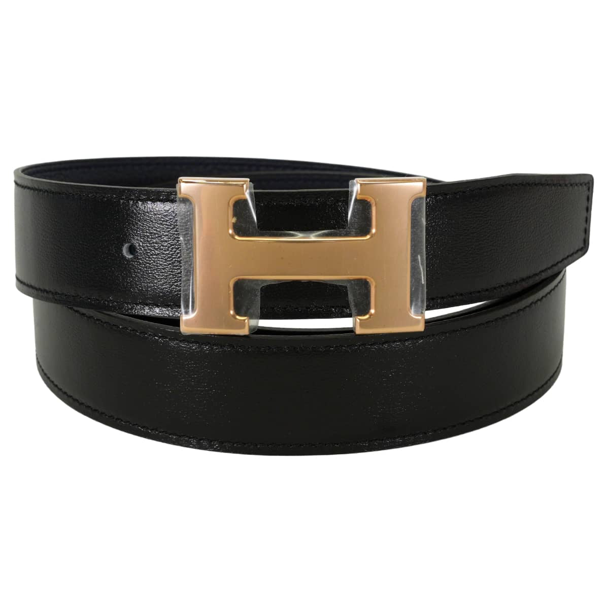 HERMES belt H Belt Constance 32 Reversible Blue Indigo/Noir (Black) Veau Togo/Box Calf #90 Rose Gold HW Stamp W[BRAND NEW][Authentic]