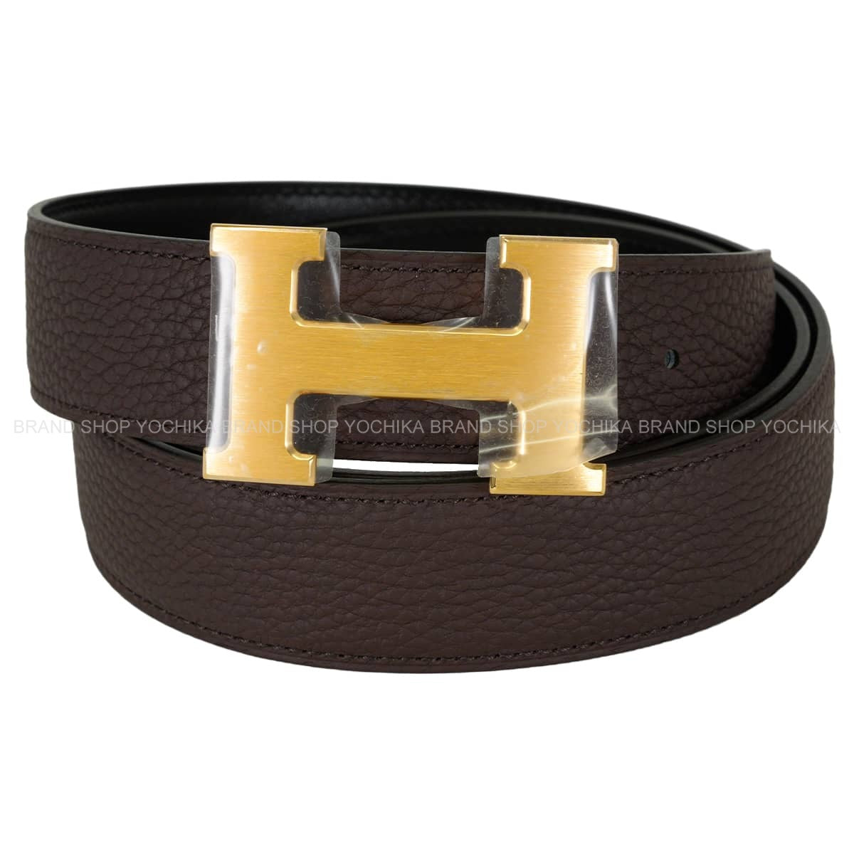 HERMES belt H Belt Constance 32 Reversible Chocolat/Noir (Black) Veau Togo/Box Calf #95 Mat Gold HW Stamp W[BRAND NEW][Authentic]