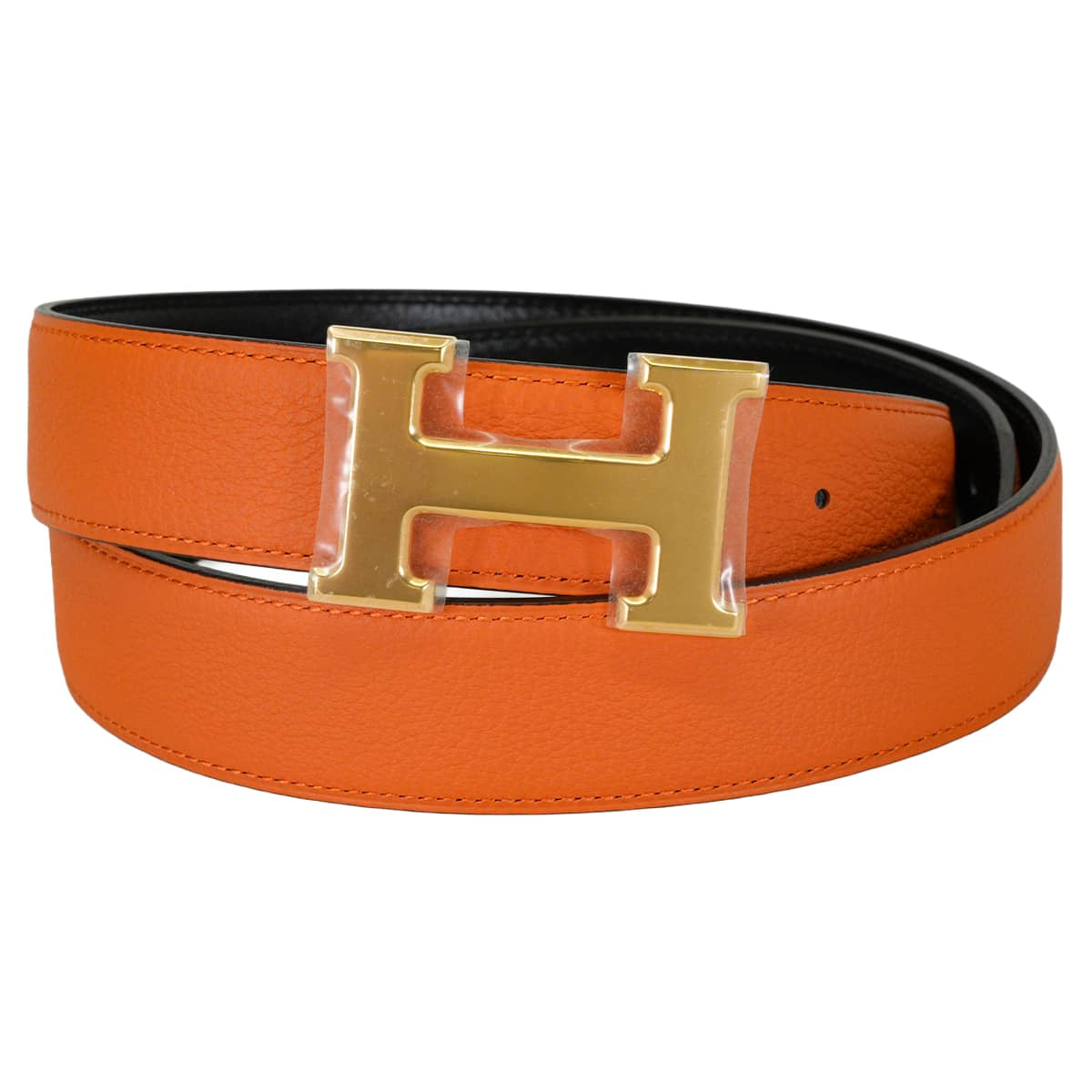 HERMES belt H Belt Constance 32 Reversible Orange/Noir (Black) Veau Togo/Box Calf #85 Gold HW Stamp W[BRAND NEW][Authentic]