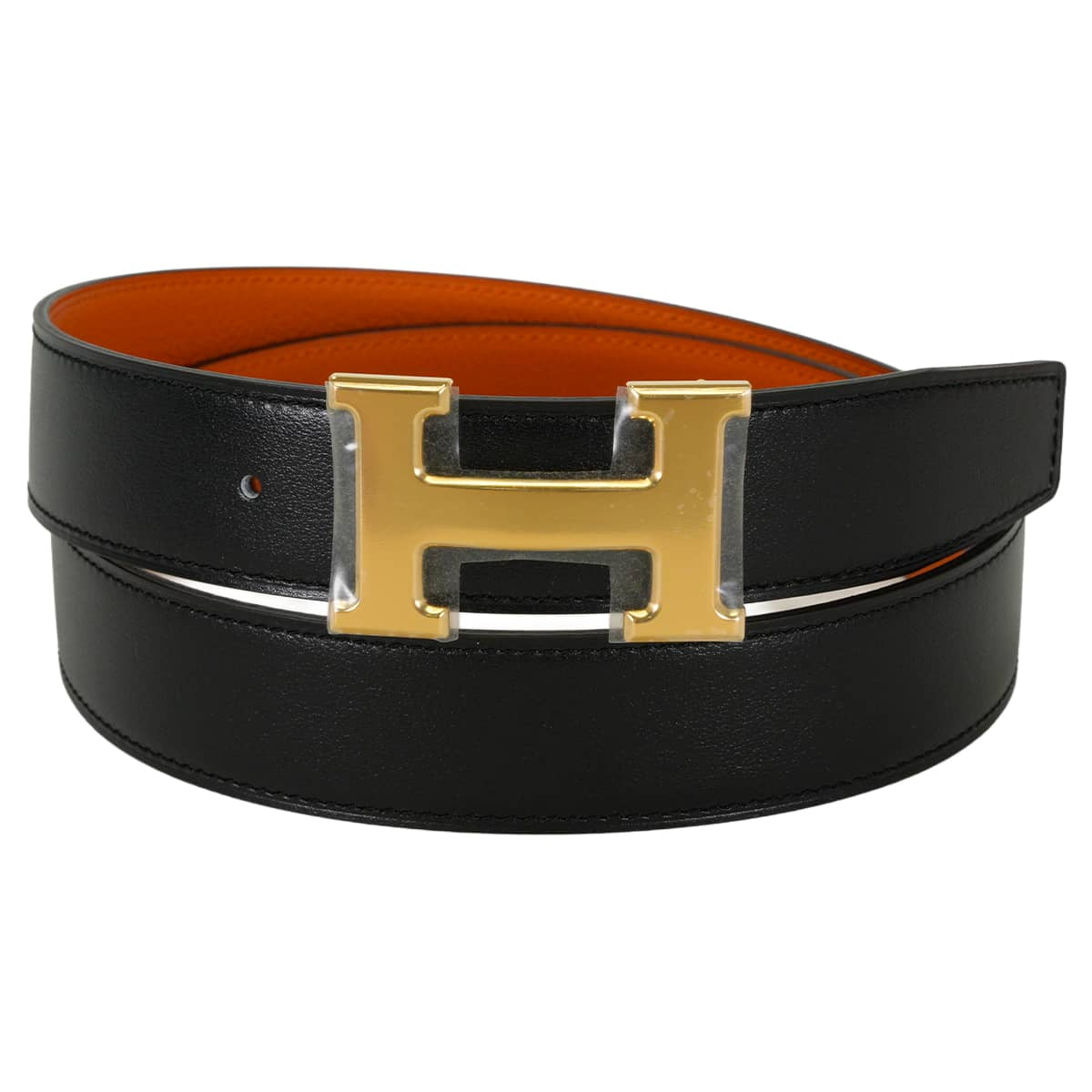 HERMES belt H Belt Constance 32 Reversible Orange/Noir (Black) Veau Togo/Box Calf #85 Gold HW Stamp W[BRAND NEW][Authentic]