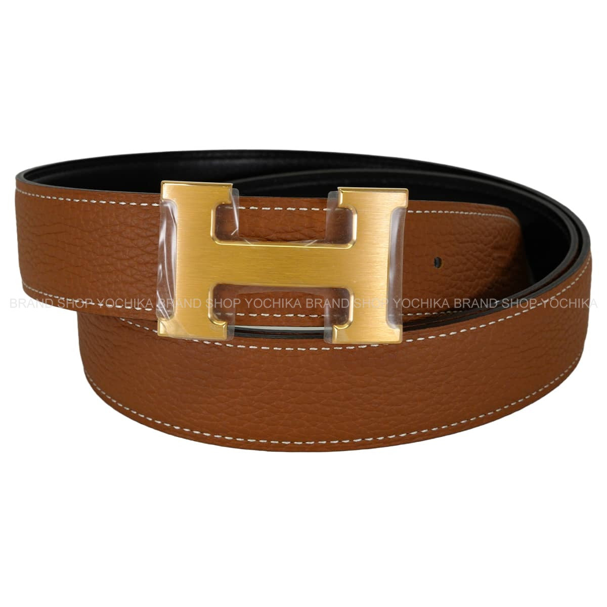 HERMES belt H Belt Constance 32 Reversible Gold/Noir (Black) Veau Togo/Box Calf #95 Mat Gold HW Stamp K[BRAND NEW][Authentic]