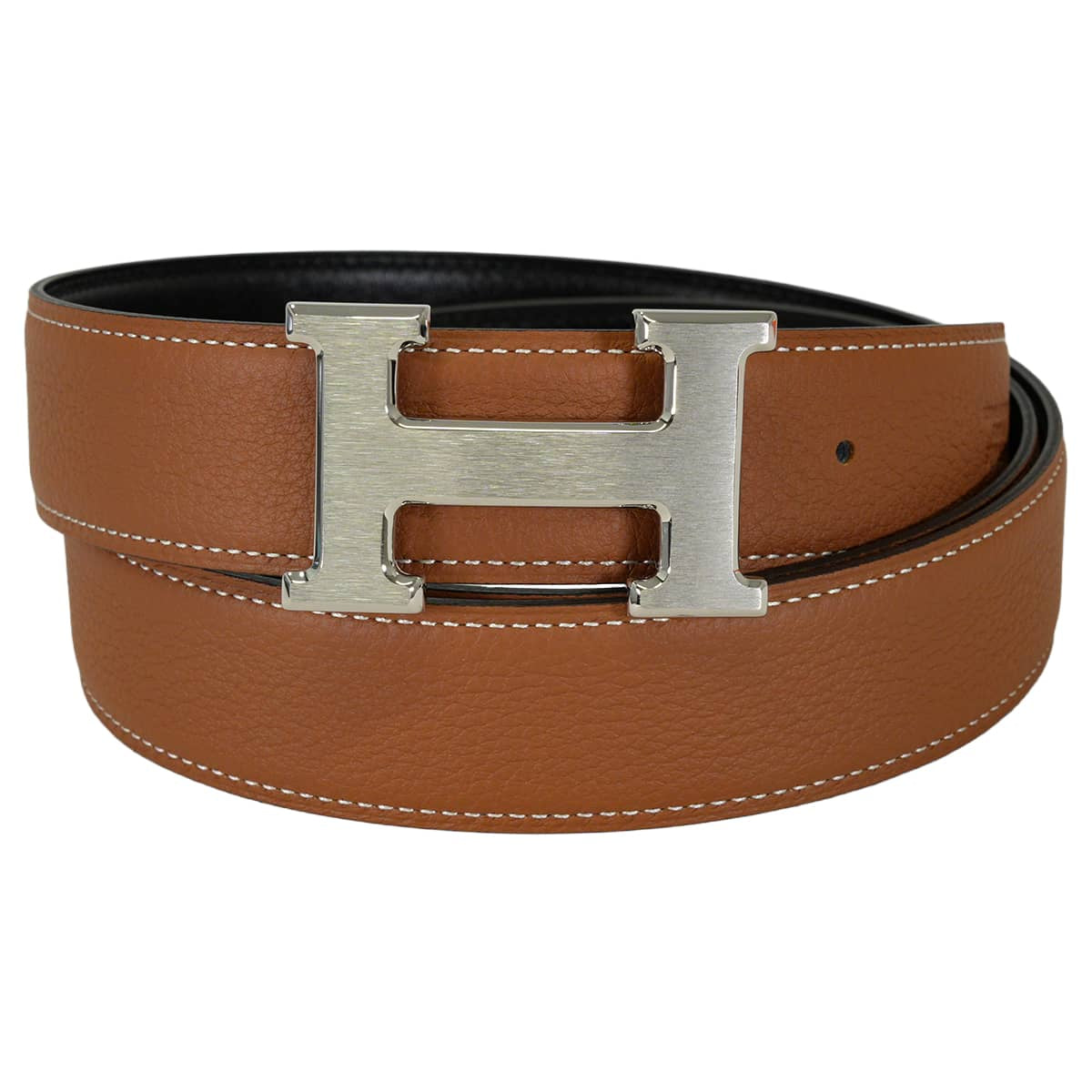 HERMES belt H Belt Constance 32 Reversible Gold/Noir (Black) Veau Togo/Box Calf #90 Mat Silver HW Stamp K[EXCELLENT][Authentic]