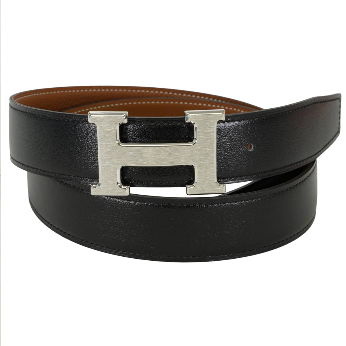 HERMES belt H Belt Constance 32 Reversible Gold/Noir (Black) Veau Togo/Box Calf #90 Mat Silver HW Stamp K[EXCELLENT][Authentic]