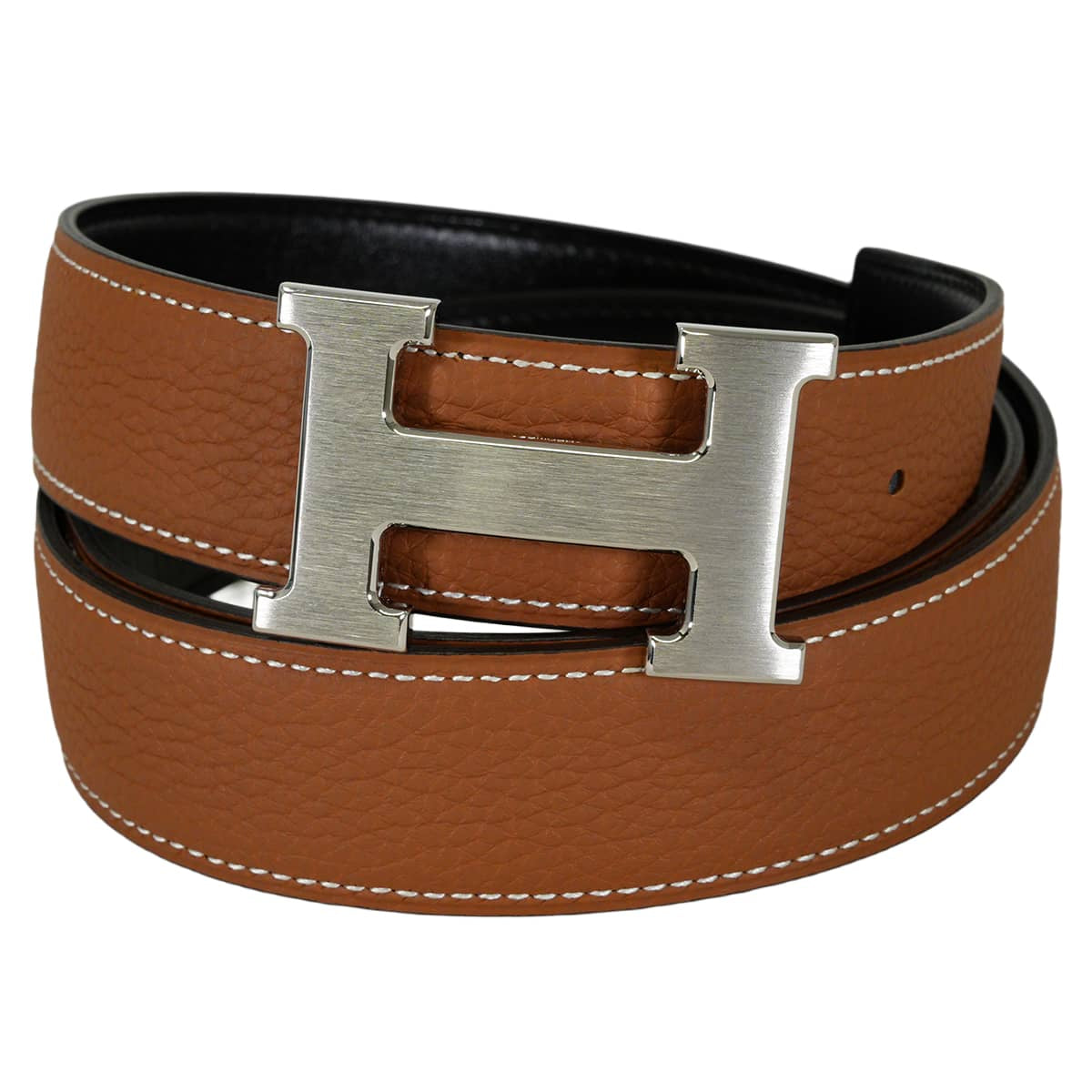 HERMES belt H Belt Constance 32 Reversible Gold/Noir (Black) Veau Togo/Box Calf #95 Mat Silver HW Stamp K[EXCELLENT][Authentic]