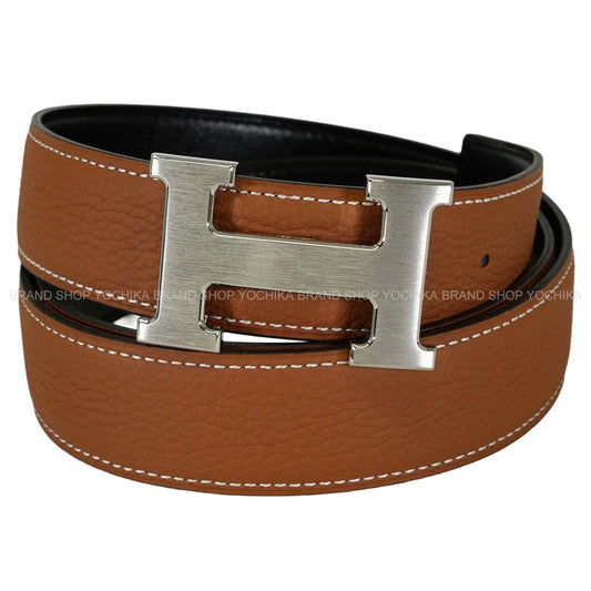 HERMES belt H Belt Constance 32 Reversible Gold/Noir (Black) Veau Togo/Box Calf #95 Mat Silver HW Stamp K[EXCELLENT][Authentic]