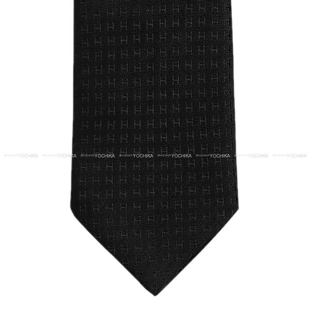 HERMES tie FACONNEE H Noir (Black) Silk100%[BRAND NEW][Authentic]