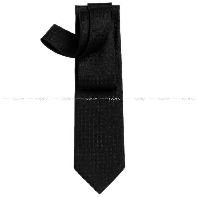 HERMES tie FACONNEE H Noir (Black) Silk100%[BRAND NEW][Authentic]