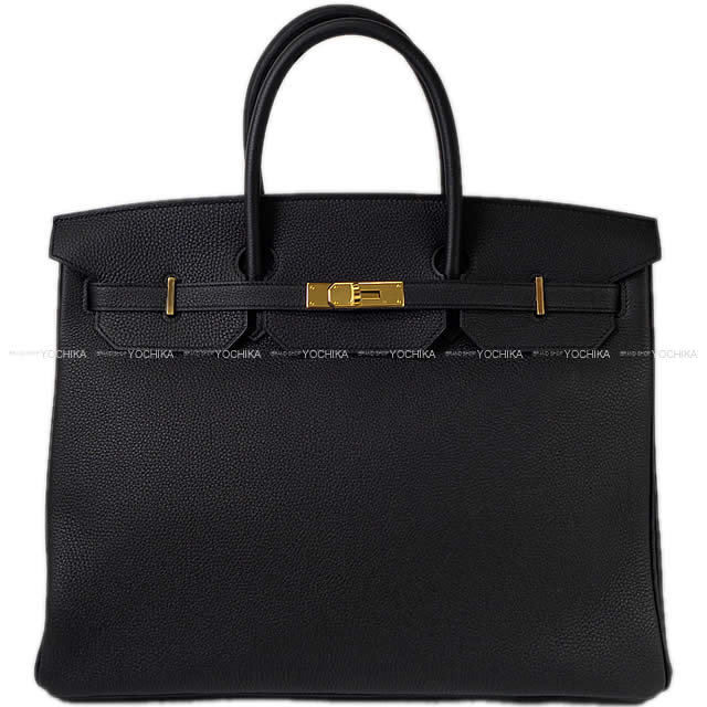 HERMES Handbag Birkin40 Noir (Black) Veau Togo Gold HW Stamp U[EXCELLENT][Authentic]