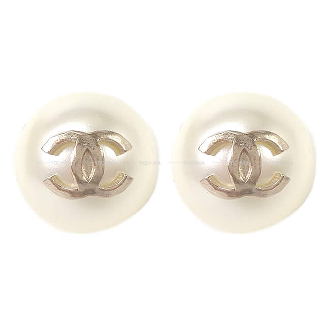 CHANEL pierced earring COCO Mark Big Pearl  Champagne Gold HW A85148[EXCELLENT][Authentic]