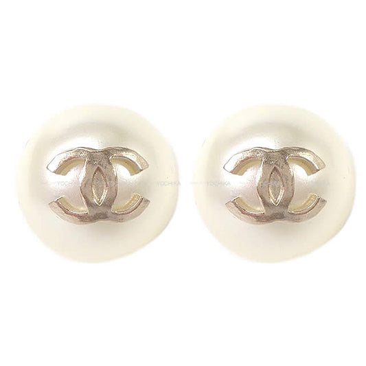 CHANEL pierced earring COCO Mark Big Pearl  Champagne Gold HW A85148[EXCELLENT][Authentic]