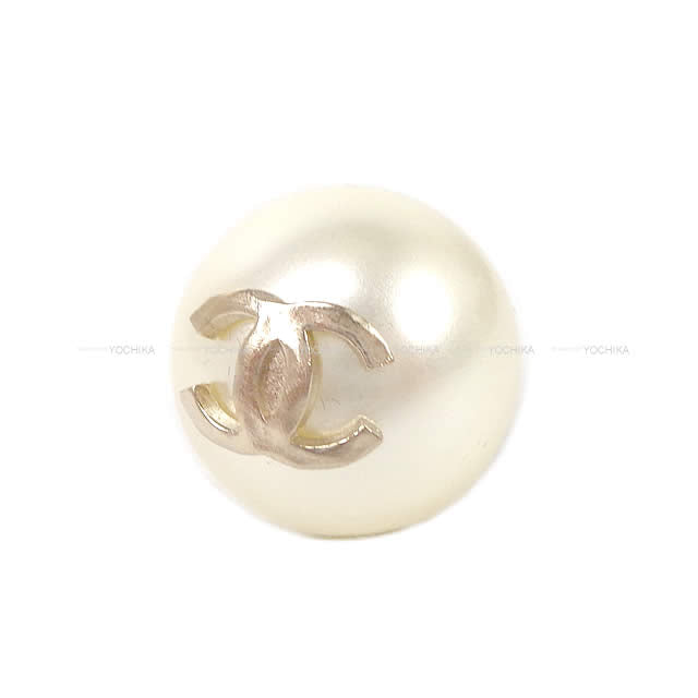 CHANEL pierced earring COCO Mark Big Pearl  Champagne Gold HW A85148[EXCELLENT][Authentic]