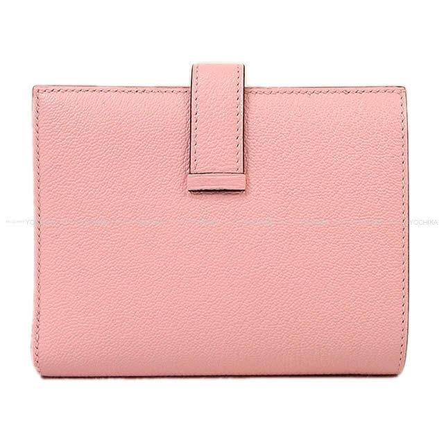 HERMES Bi-fold wallet Bearn Compact Rose Sakura Chevre Myzore Silver HW Stamp U[BRAND NEW][Authentic]