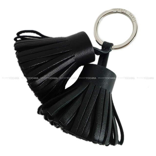 HERMES key ring Carmen Unodos Noir (Black)/Vert Cypress Agneau Milo Silver HW[EXCELLENT][Authentic]