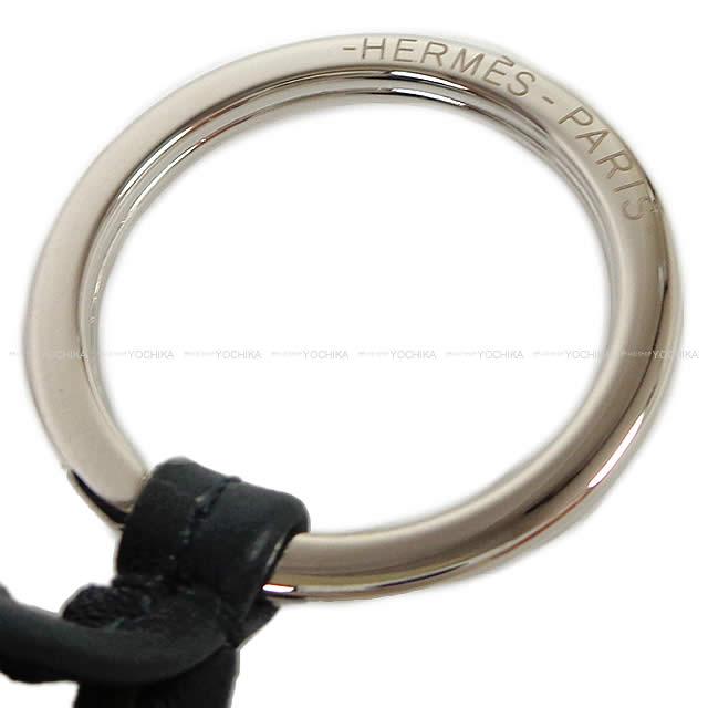 HERMES key ring Carmen Unodos Noir (Black)/Vert Cypress Agneau Milo Silver HW[EXCELLENT][Authentic]