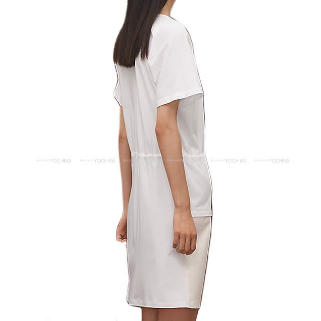 2019SS HERMES One‐piece dress Embroidered pocket  Blanc (White) Cotton100% 38 H920519D09038[EXCELLENT][Authentic]