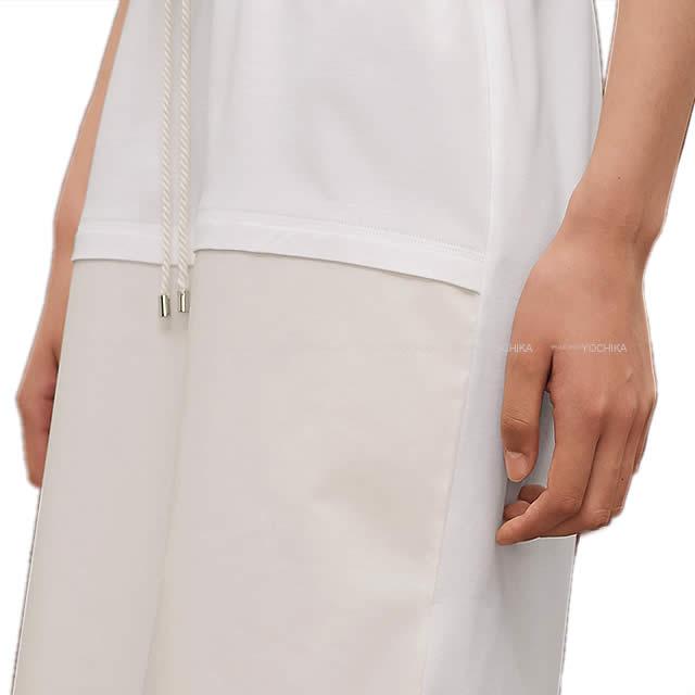 2019SS HERMES One‐piece dress Embroidered pocket  Blanc (White) Cotton100% 38 H920519D09038[EXCELLENT][Authentic]