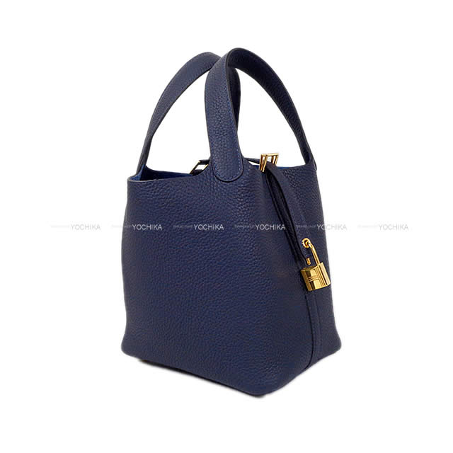 HERMES Handbag Picotin Lock 18 PM Bleu Nuit Taurillon Clemence Gold HW Stamp B[BRAND NEW][Authentic]