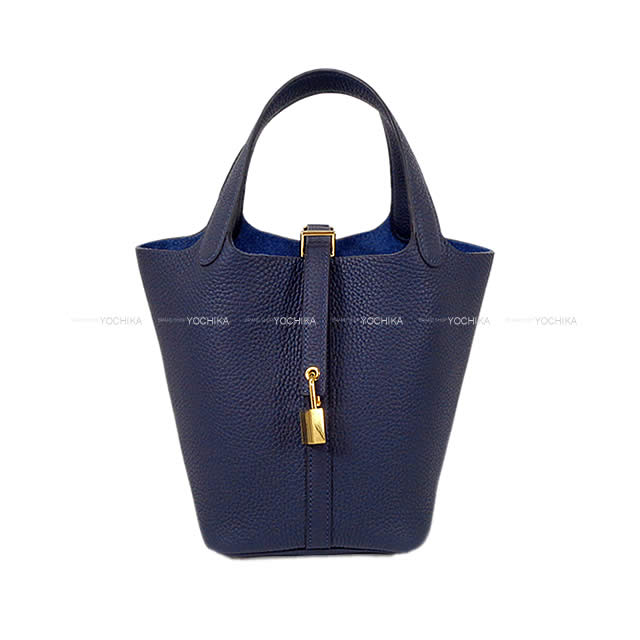 HERMES Handbag Picotin Lock 18 PM Bleu Nuit Taurillon Clemence Gold HW Stamp B[BRAND NEW][Authentic]