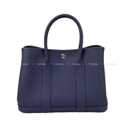 HERMES tote bag Garden Party 30 TPM All Leather Bleu Nuit Veau Negonda Silver HW Stamp B[BRAND NEW][Authentic]