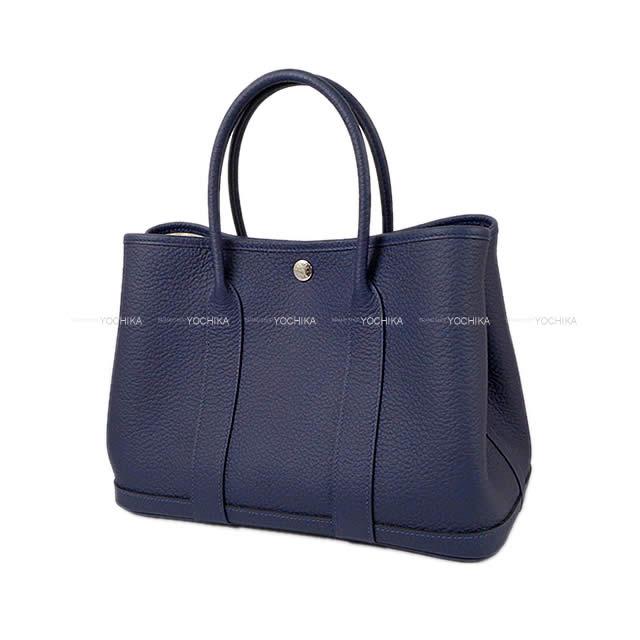 HERMES tote bag Garden Party 30 TPM All Leather Bleu Nuit Veau Negonda Silver HW Stamp B[BRAND NEW][Authentic]