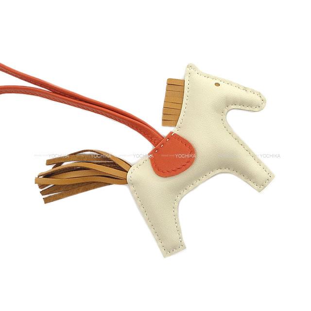 HERMES bag charm Rodeo PM Craie/Sesami/Cornaline Agneau Milo Stamp U[EXCELLENT][Authentic]