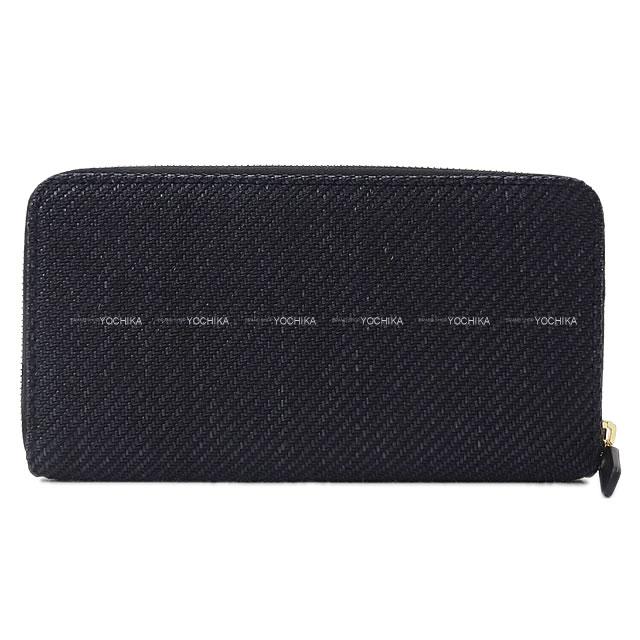 CHANEL long wallet Deauville Round long wallet Navy/Noir (Black) Nylon Canvas/Calf Gold HW A81977[EXCELLENT][Authentic]