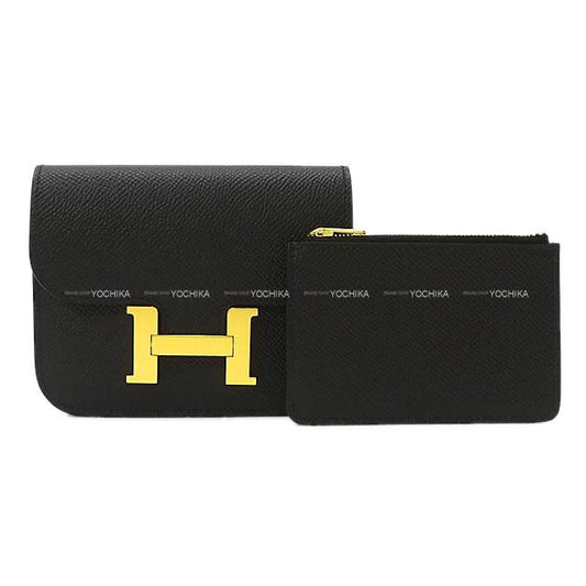 HERMES Bi-fold wallet Constance Slim  Noir (Black) Veau Epsom Gold HW Stamp U[BRAND NEW][Authentic]