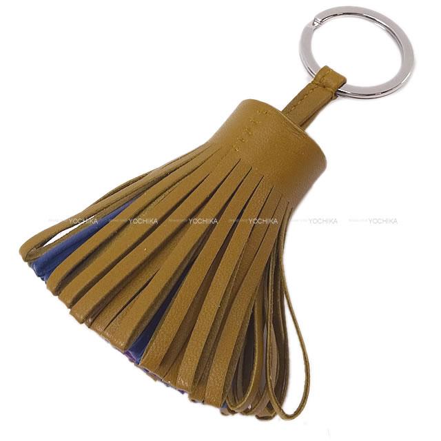 HERMES key ring Carmen Tricolor  Kraft/Bleu de Malte/Violet Agneau Milo Silver HW[BRAND NEW][Authentic]