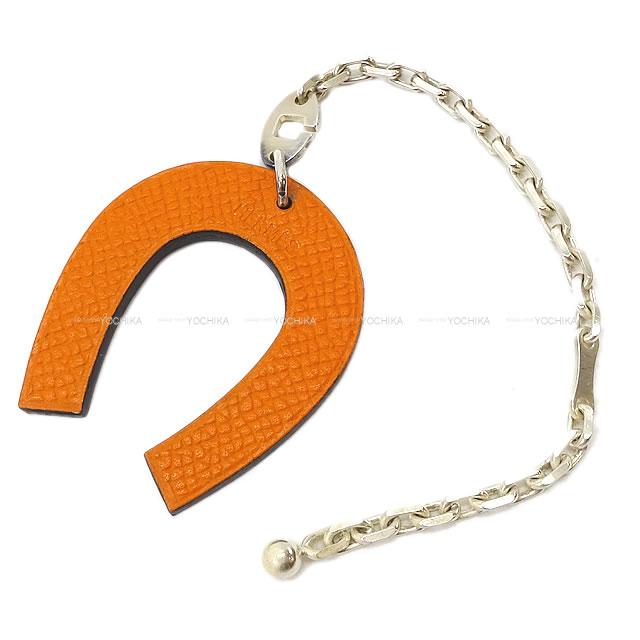 [Pre-loved] HERMES key ring PORTE CLES Graphite/Orange Veau Epsom Silver HW[LIKE NEW][Authentic]